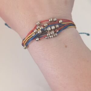 793 Pura Vida Red Blue Yellow Silver Beaded Adjustable Slider Bracelet‎
